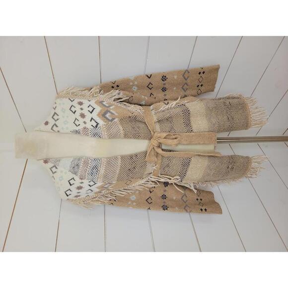 Lucky Brand medium tan & cream western cowgirl tie waist sweater jacket - Picture 1 of 4